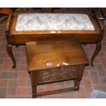 A duet stool, together with oak lidded stool