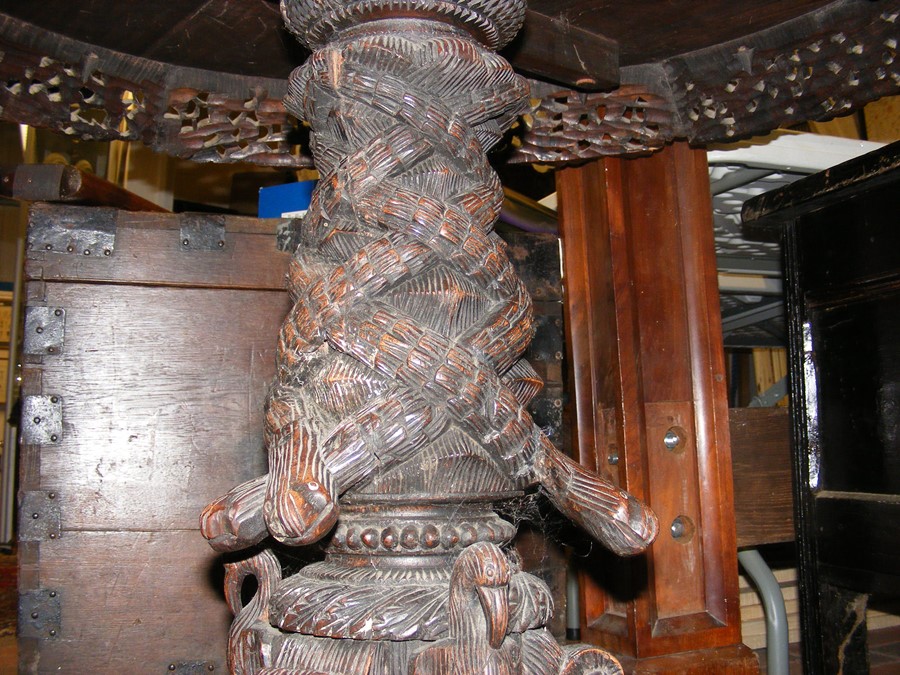 A heavily carved Anglo Indian tilt-top table with - Image 11 of 14