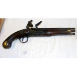 An antique flintlock pistol - the side plate engra