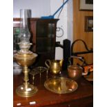 Decorative Victorian brass oil lamp, together with