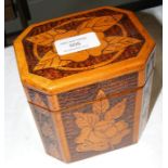 Octagonal tea caddy with stipple work decoration -