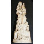 Three Indo-Portuguese carved ivory figural groups