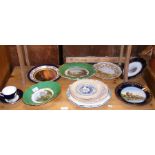 Various collectable hand painted plates, including
