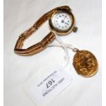 A lady's gold wrist watch and strap, together with