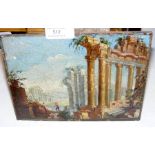 An oil on panel - ruins in Italian landscape - IN