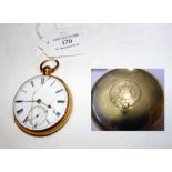 A gold cased pocket watch with separate second han
