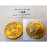 A 1912 gold sovereign coin