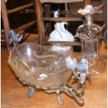 A silver mounted decanter, together with a metal a