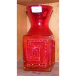 A Whitefriars style red glass vase - 24cm high