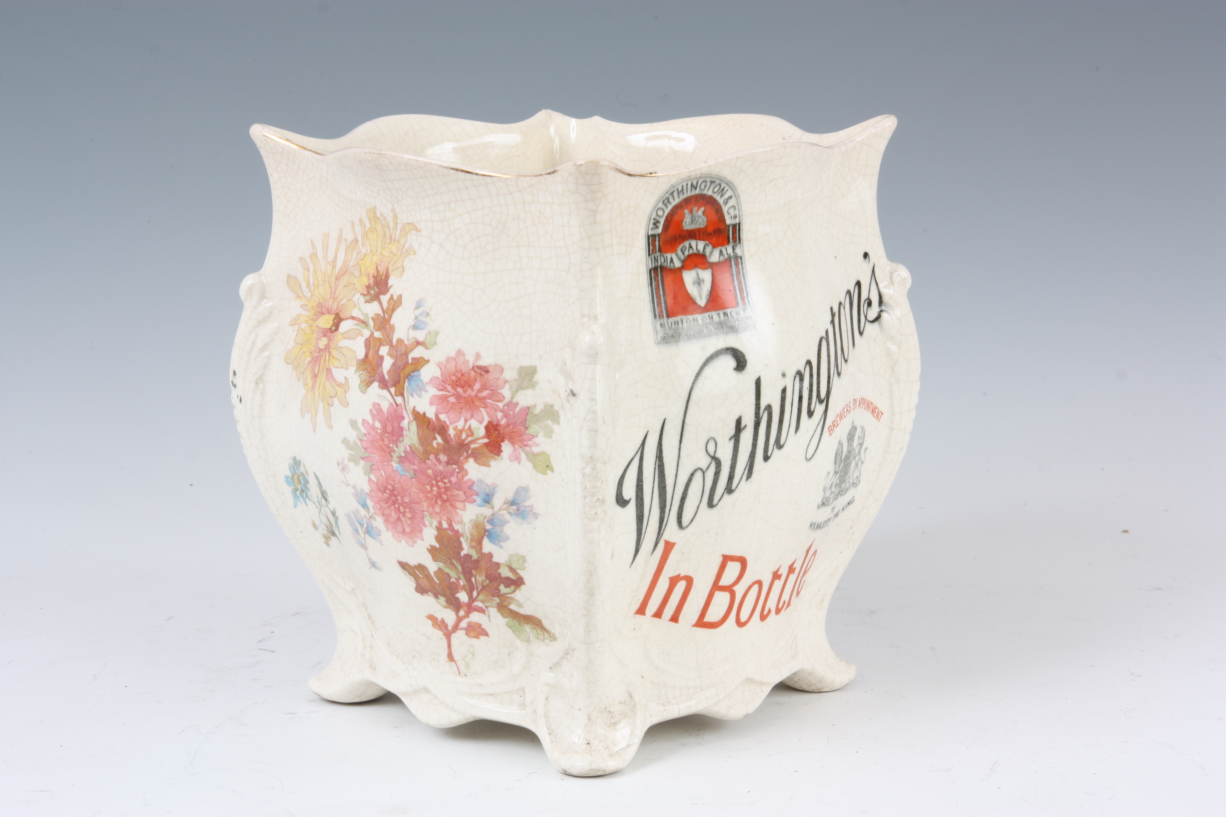 AN EARLY 20th CENTURY MINTON ADVERTISING JARDINIERE for Worthington’s Ale having floral designed - Image 3 of 4