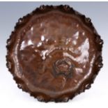 A MEIJI PERIOD BRONZE CIRCULAR DISH stylishly decorated as a giant lily pad with a crab modelled