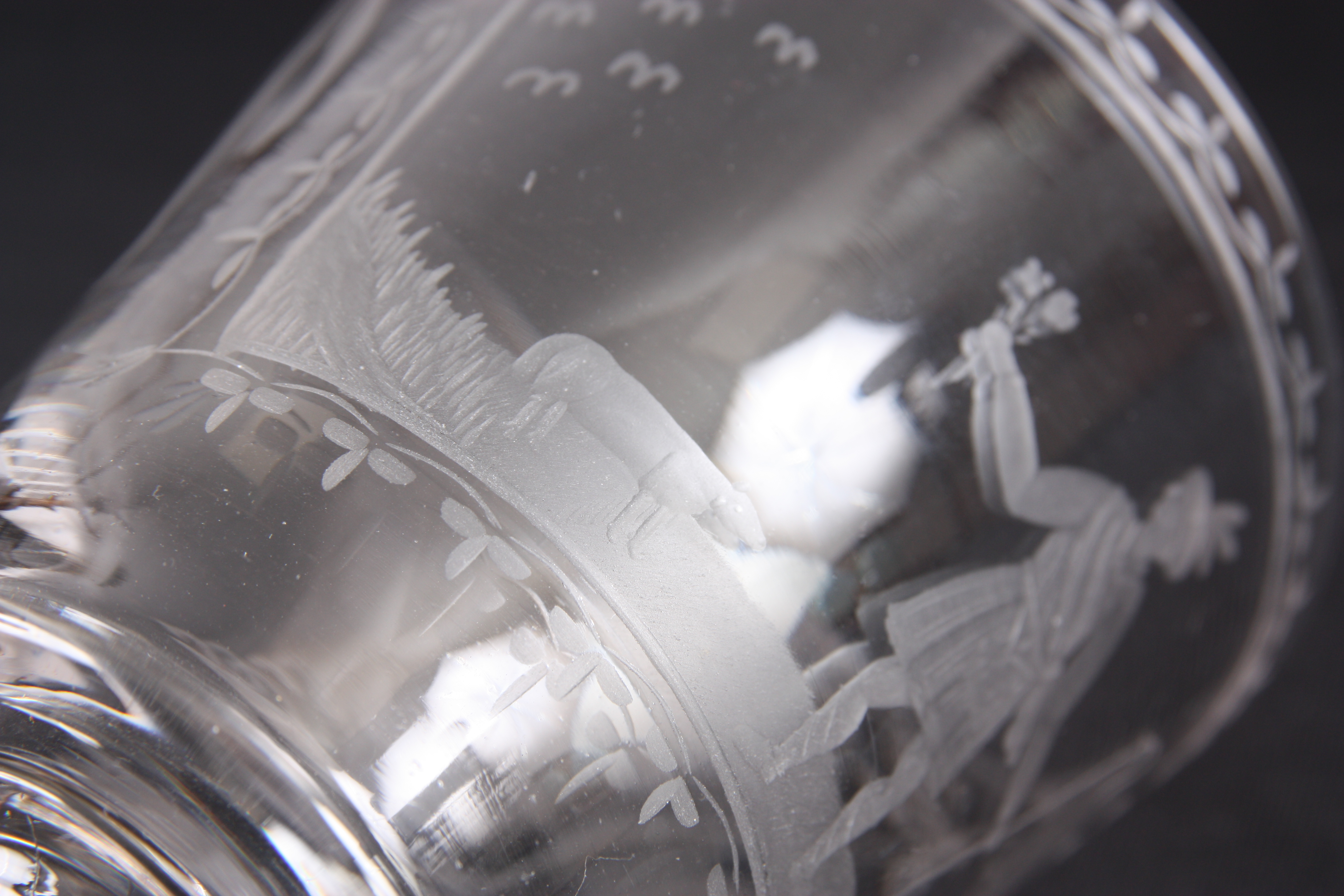 A 19TH CENTURY ENGRAVED GLASS RUMMER depicting a Scottish Shepherd with this sheep, the reverse - Image 6 of 7