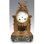 A LATE 19th CENTURY FRENCH MARBLE AND ORMOLU MANTEL CLOCK SIGNED MAPLE AND CO the bow fronted case