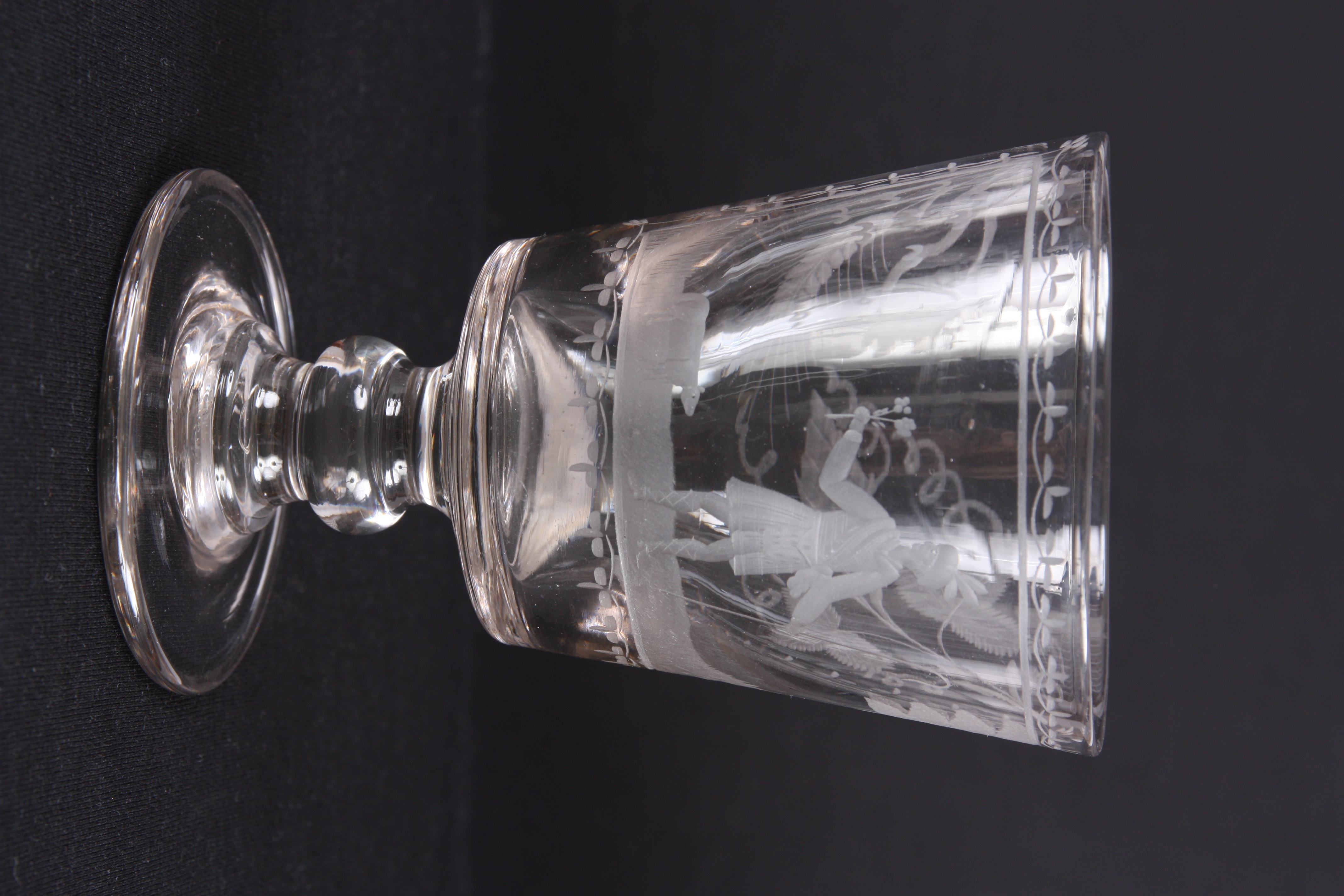 A 19TH CENTURY ENGRAVED GLASS RUMMER depicting a Scottish Shepherd with this sheep, the reverse - Image 2 of 7