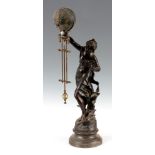 A LATE 19th CENTURY FRENCH MYSTERY CLOCK formed as a young lady holding up a swinging pendulum