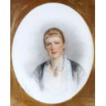 EDMUND HAVELL, 1819-1894 A 19th CENTURY PAINTING ON PORCELAIN PLAQUE, of an oval bust portrait of