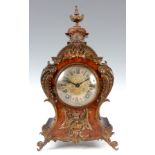 A LATE 19th CENTURY BURR WALNUT LENZKIRCH MANTEL CLOCK the balloon style case with ormolu mounts