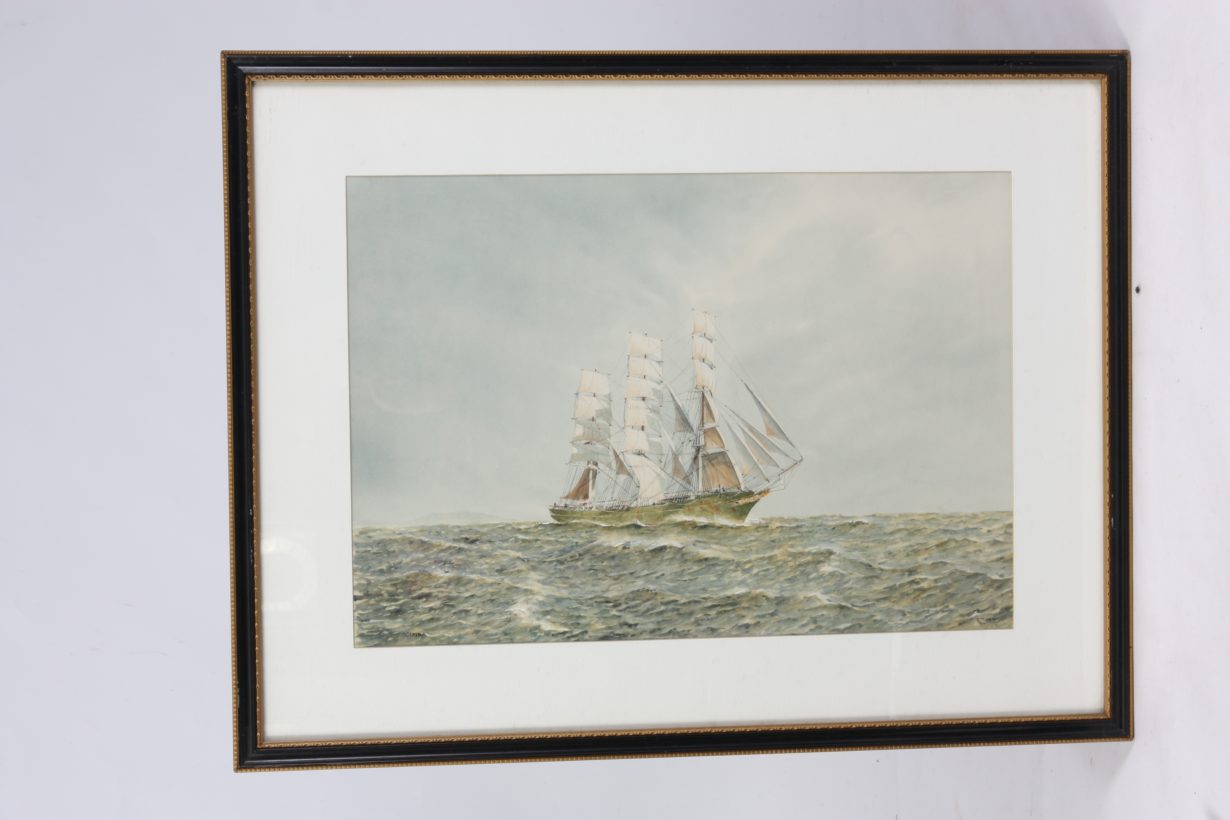 ERIC ERSKINE CAMPBELL TUFNELL 1888 - 1978 WATERCOLOUR SEASCAPE TITLED 'CIMBA' 37cm high 53cm - Image 2 of 2