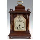 AN EARLY 20th CENTURY WINTERHALDER & HOFMEIER QUARTER CHIMING BRACKET CLOCK the mahogany bell top