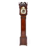 A CHIPPENDALE STYLE MAHOGANY MINIATURE LONGCASE CLOCK the swan neck pediment hood with floral carved