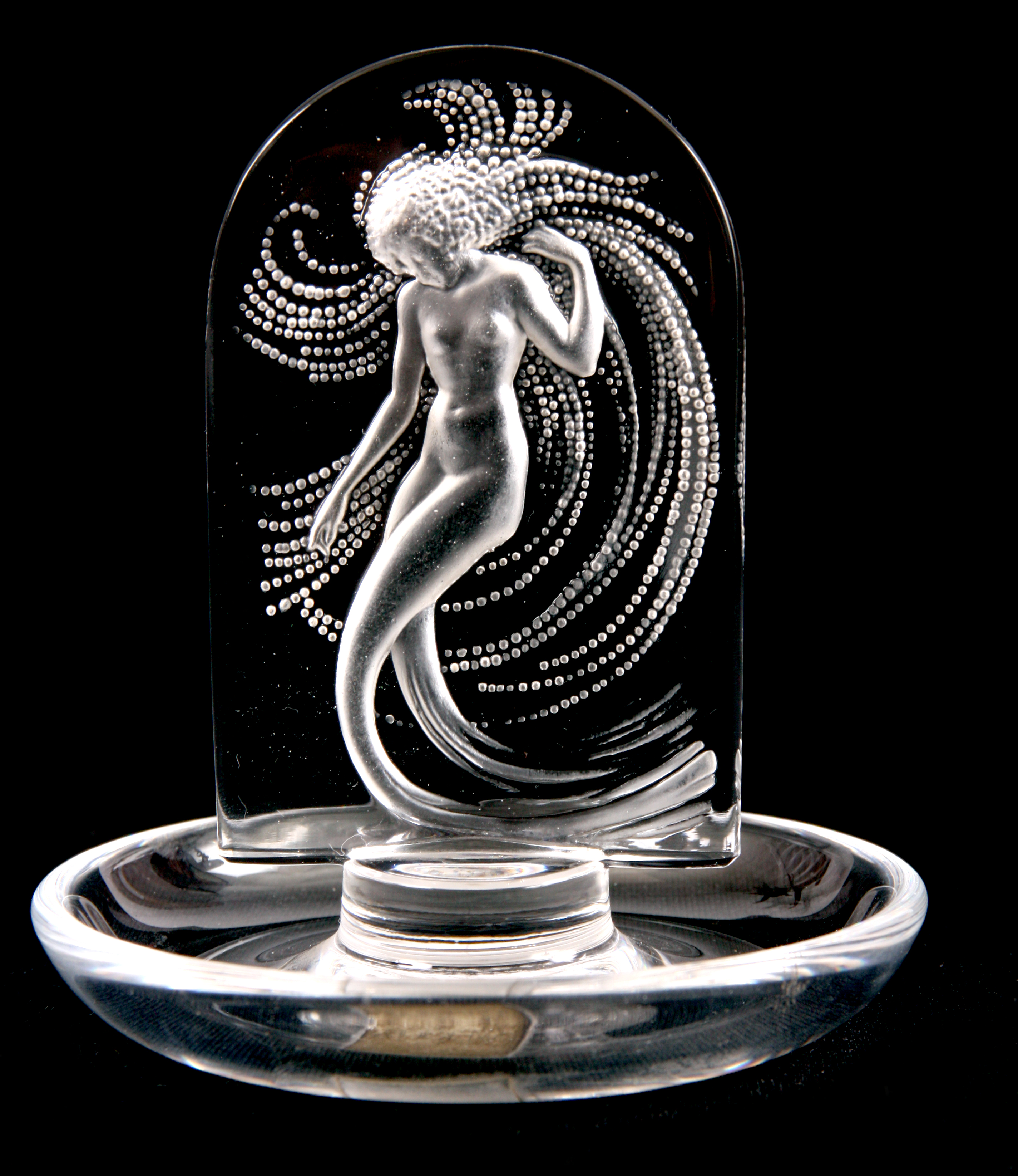 A LALIQUE GLASS NAIADES PIN TRAY signed to the base Lalique France.