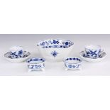 A SELECTION OF 19TH CENTURY BLUE ONION PATTERN MEISSEN PORCELAIN including a large bowl, two