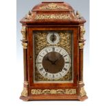 A LATE 19th CENTURY BURR WALNUT LENZKIRCH QUARTER CHIMING BRACKET CLOCK the case with applied ormolu