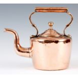 A MINIATURE LATE GEORGIAN COPPER KETTLE with shaped handle and seamed body 15cm high 17cm across.