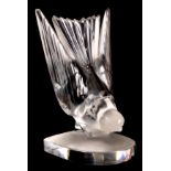 A LALIQUE GLASS HIRONDELLE SPARROW PAPER WEIGHT / BOOKEND stencil signature to the base LALIQUE