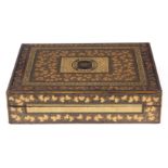 A FINE EARLY 19th CENTURY CHINESE LACQUER FITTED GAMES BOX of rectangular form decorated in gilt