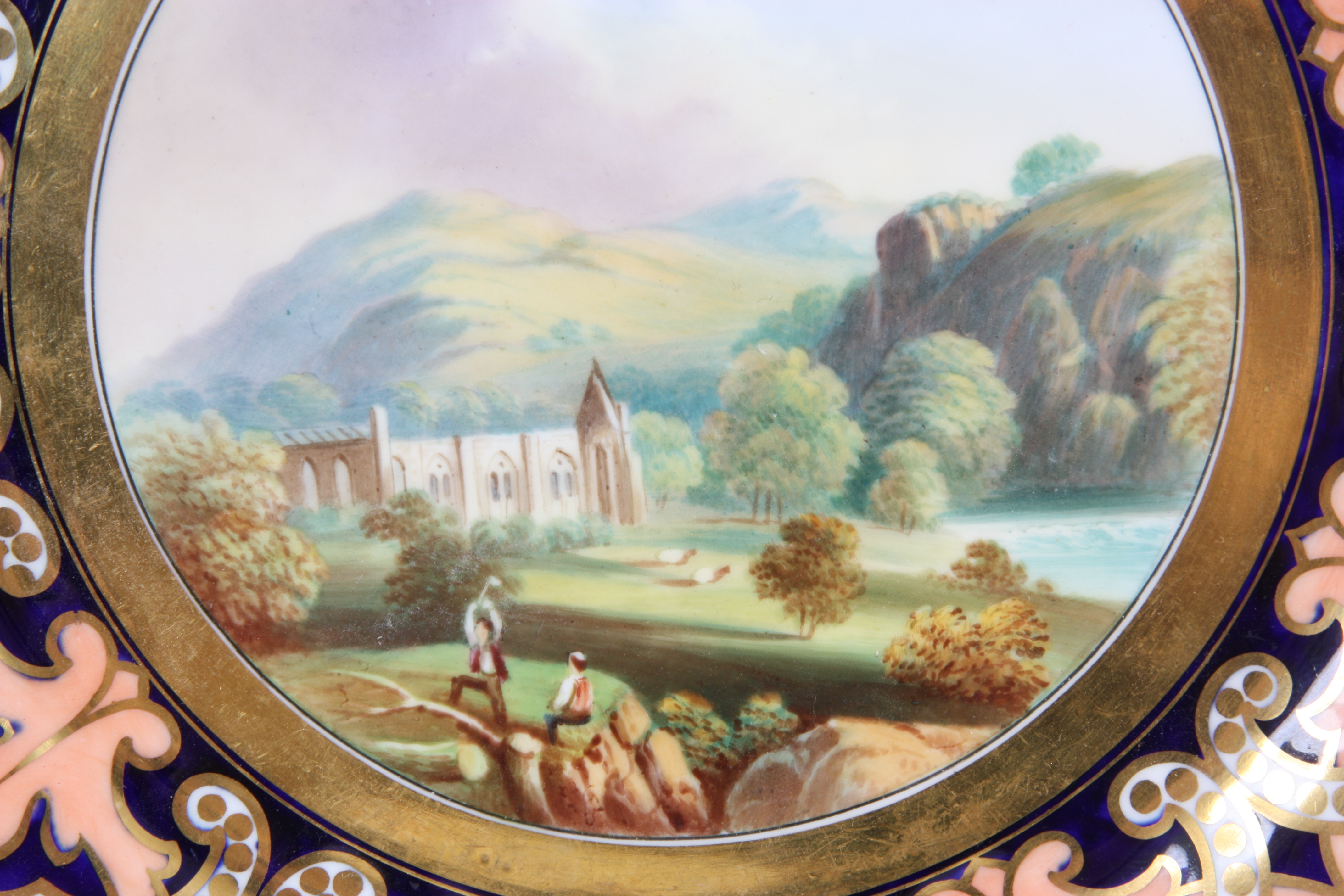 A LATE 19TH CENTURY SAMUEL ALCOCK CABINET PLATE with a hand-painted scene of Bolton Abbey 23cm - Image 3 of 8