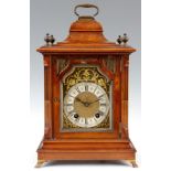 A LATE 19th CENTURY QUARTER CHIMING LENZKIRCH BRACKET CLOCK the bell top bur maple case with