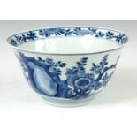 AN ORIENTAL BLUE AND WHITE LARGE DEEP CIRCULAR BOWL with everted rim decorated bird on branch work