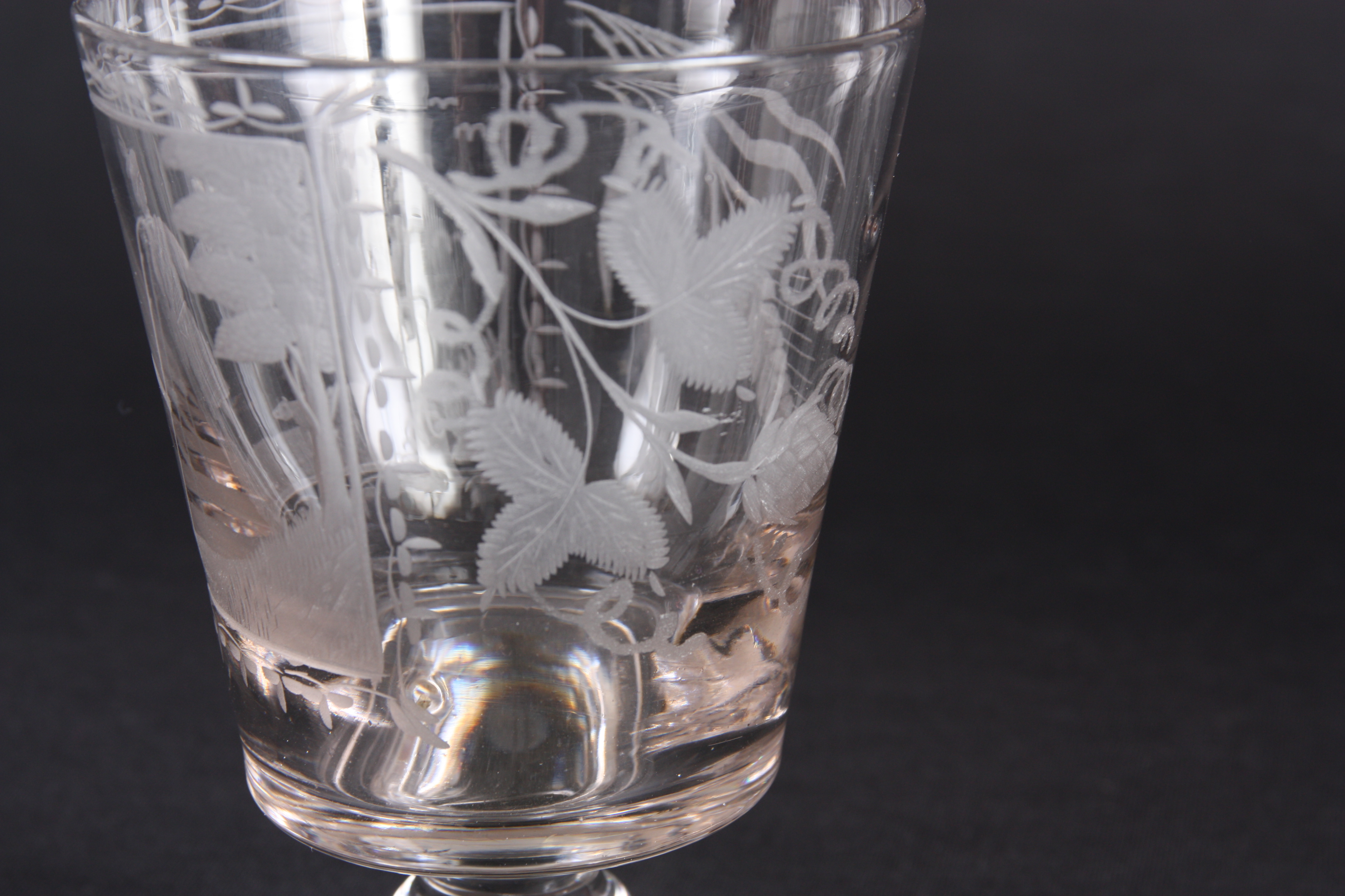 A 19TH CENTURY ENGRAVED GLASS RUMMER depicting a Scottish Shepherd with this sheep, the reverse - Image 3 of 7