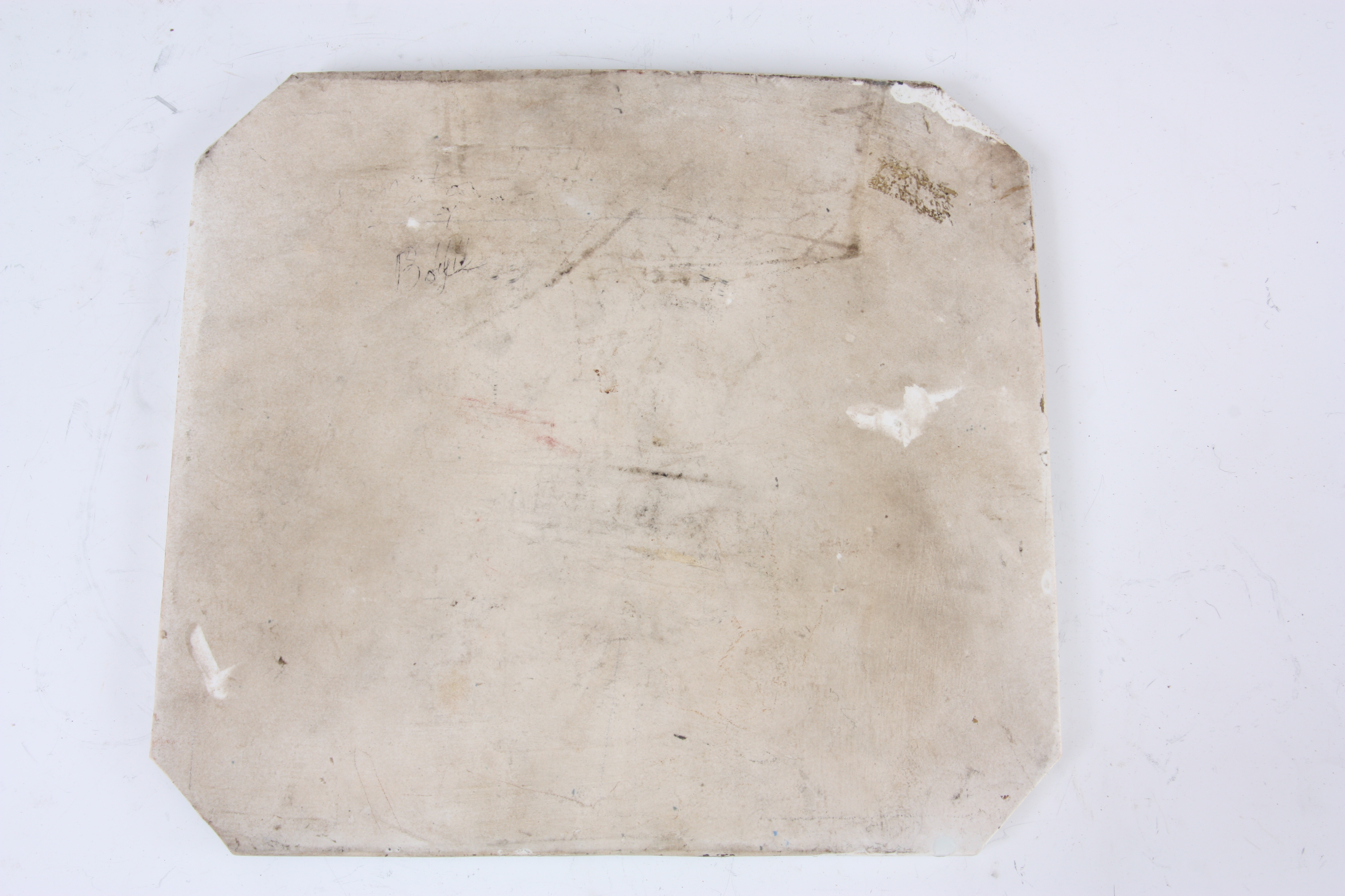 A LATE 19th CENTURY ENGLISH PATE SUR PATE PLAQUE of rectangular clipped form on green ground with - Image 4 of 4