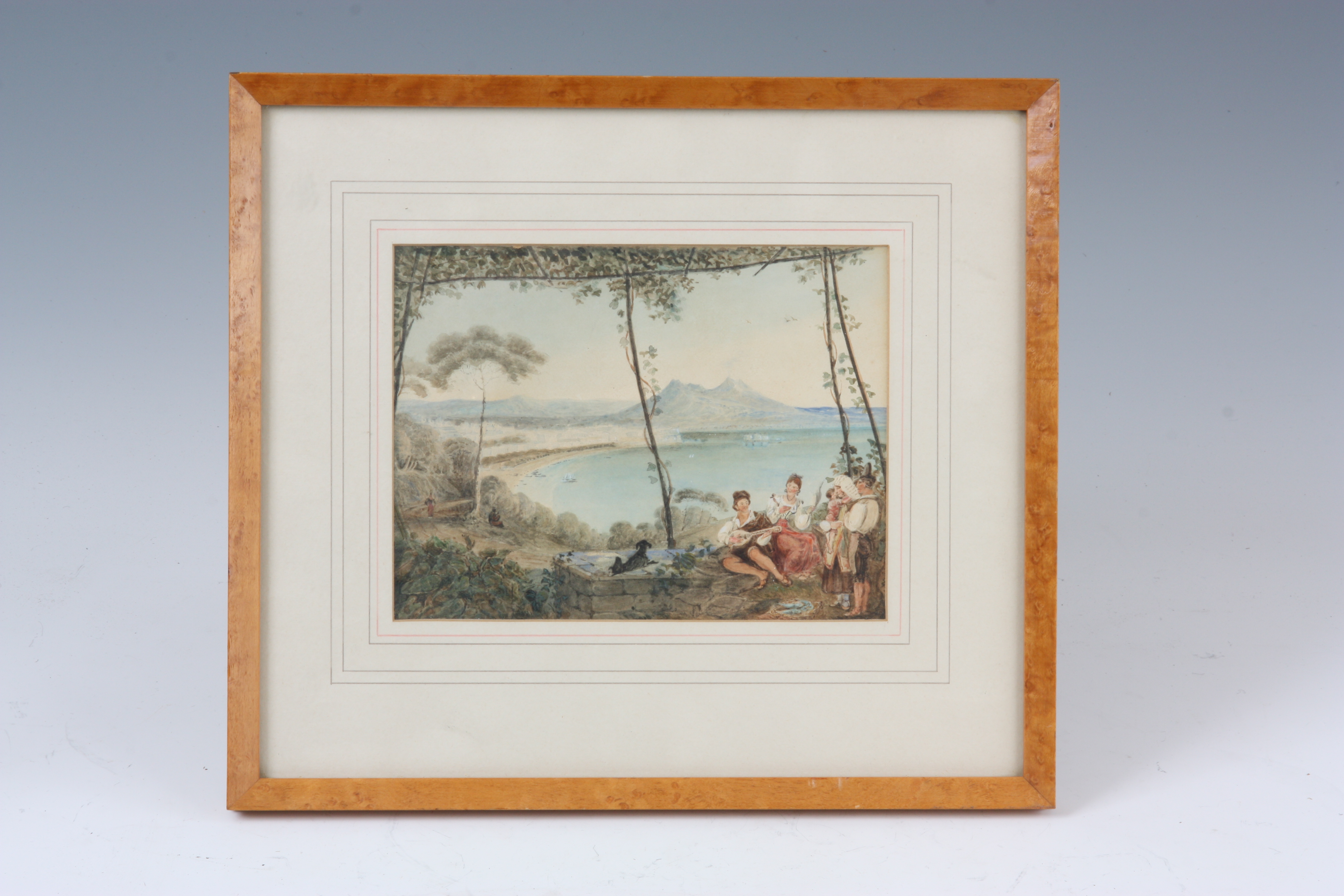 WATERCOLOUR A VIEW OF NAPLES 16cm high 21cm wide - in mounted glazed maple frame. - Image 2 of 3