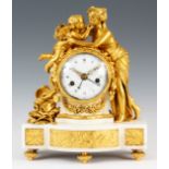 CRONIER, PARIS A LOUIS XVI ORMOLU MOUNTED WHITE MARBLE MANTEL CLOCK the figures finely modelled as