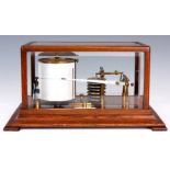 A LATE 19th CENTURY OAK BAROGRAPH the lift off case lid with bevelled glass panels revealing a