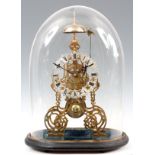 A MID 19th CENTURY ENGLISH SKELETON CLOCK UNDER GLASS DOME the silvered engraved pierced dial with