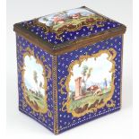 A LATE 19TH CENTURY CONTINENTAL SEVRES STYLE CASKET decorated in royal blue enamel painted with