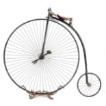 A LATE 19TH CENTURY PENNY FARTHING BICYCLE WITH 48” WHEEL with black painted frame, nickel fittings,