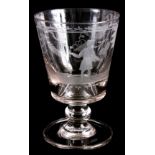 A 19TH CENTURY ENGRAVED GLASS RUMMER depicting a Scottish Shepherd with this sheep, the reverse