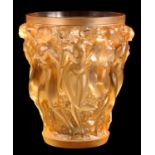 After R. LALIQUE BACCHANTES SEPIA STAINED GLASS VASE with continuous band of nude ladies 25cm - with