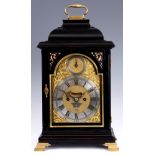 FRANCIS WELLS, LONDON A MID 18TH CENTURY EBONISED INVERTED BELL TOP VERGE BRACKET CLOCK with folding