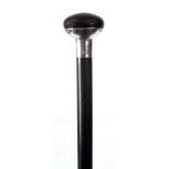 AN UNUSUAL BAKELITE AND SILVER WALKING CANE with domed handle and tapering stick 91cm overall -