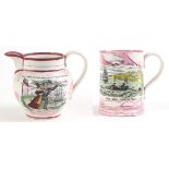 AN EARLY 19TH CENTURY CREAMWARE SUNDERLAND LUSTRE JUG with transfer printed scene of a sailor's