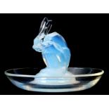 R. LALIQUE, OPALESCENT LAPIN CENDRIER, modelled as a seated Rabbit signed with etched signature R.