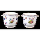 A PAIR OF 19TH CENTURY SERVES ICE BUCKETS on a white ground with gilt edge and floral spray