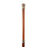 AN EARLY 19TH CENTURY MALACCA DANDY CANE with gilt brass mounts having engraved monogram to the top.