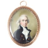 A FINE 19TH CENTURY GOLD METAL OVAL PORTRAIT OF A YOUNG GENTLEMAN mounted in a moulded frame,